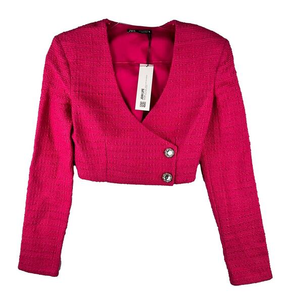 ZARA Tweed Structured Crop Blazer Size Small NWT - Picture 6 of 13